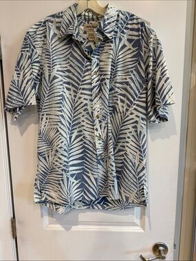 Cooke Street Men's Blue Palm-Print Short Sleeve Shirt